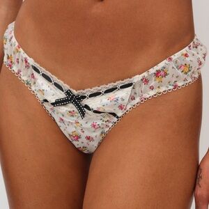 NWT For Love & Lemons S Samantha Thong Panty Satin Floral Mesh Bow Ribbon